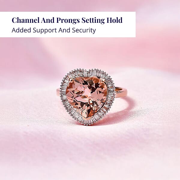 Luxoro 14K Rose Gold AAA Marropino Morganite And G-H I2 Diamond Heart Ring 4.50 Grams 5.10 Ctw