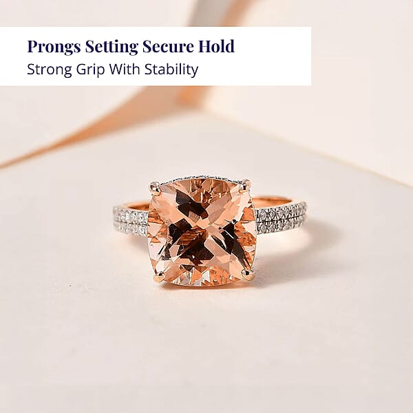 Luxoro 14K Rose Gold AAA Marropino Morganite And G-H I2 Diamond Ring 4.25 Grams 7.00 Ctw