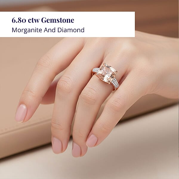Luxoro 14K Rose Gold AAA Marropino Morganite And G-H I2 Diamond Ring 6.80 Ctw