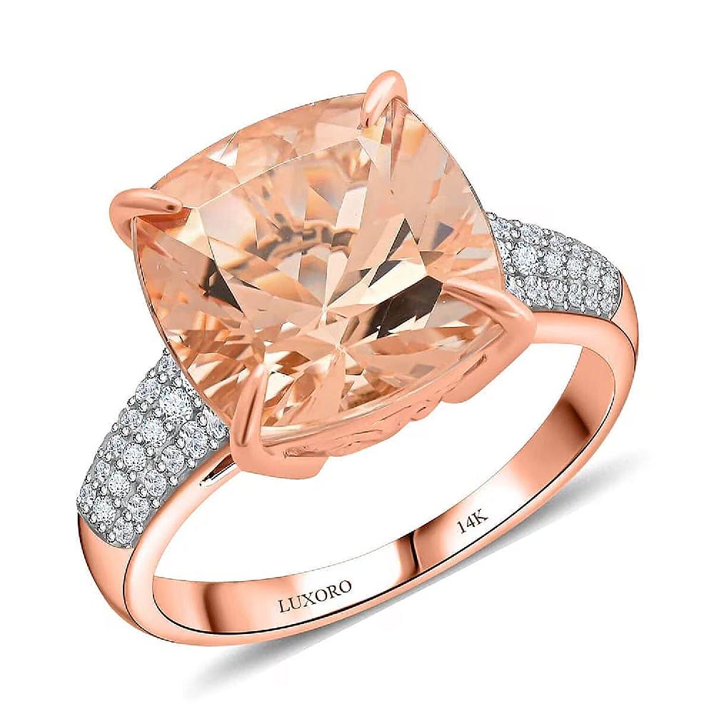 Luxoro 14K Rose Gold AAA Marropino Morganite and G-H I2 Diamond Ring 6.80 ctw