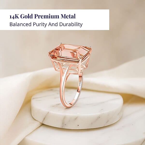 Luxoro 14K Rose Gold AAA Marropino Morganite Solitaire Ring 10.50 Ctw