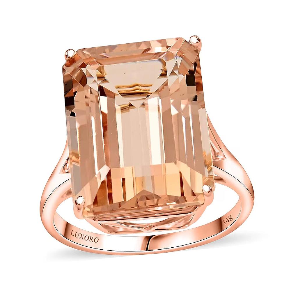 Luxoro 14K Rose Gold AAA Marropino Morganite Solitaire Ring 10.50 ctw