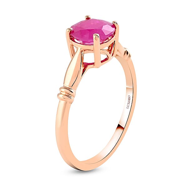 Luxoro 14K Rose Gold AAA Mozambique Ruby Solitaire Ring 2.40 Grams 1.50 Ctw