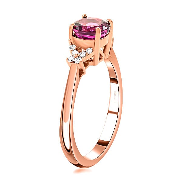 Luxoro 14K Rose Gold AAA Ouro Fino Rubellite And G-H I2 Diamond Ring 1.00 Ctw
