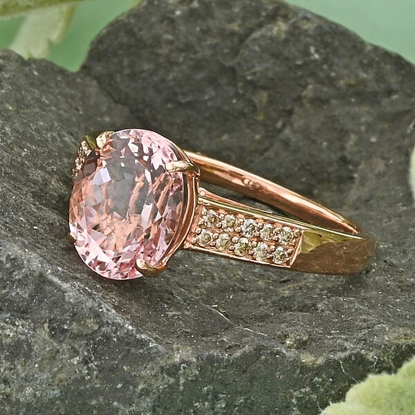 Luxoro 14K Rose Gold AAA Palmeiras Pink Morganite And G-H I2 Diamond Ring 2.60 Ctw