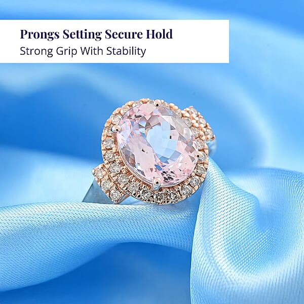 Luxoro 14K Rose Gold AAA Palmeiras Pink Morganite And G-H I2 Diamond Halo Ring 2.70 Ctw