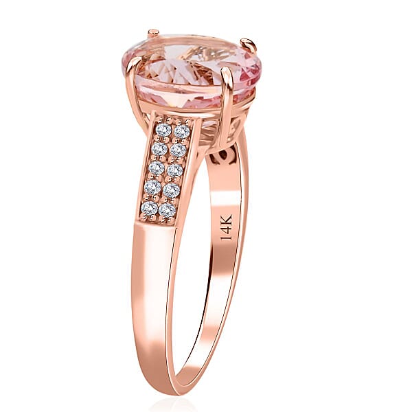 Luxoro 14K Rose Gold AAA Palmeiras Pink Morganite And G-H I2 Diamond Ring 2.60 Ctw