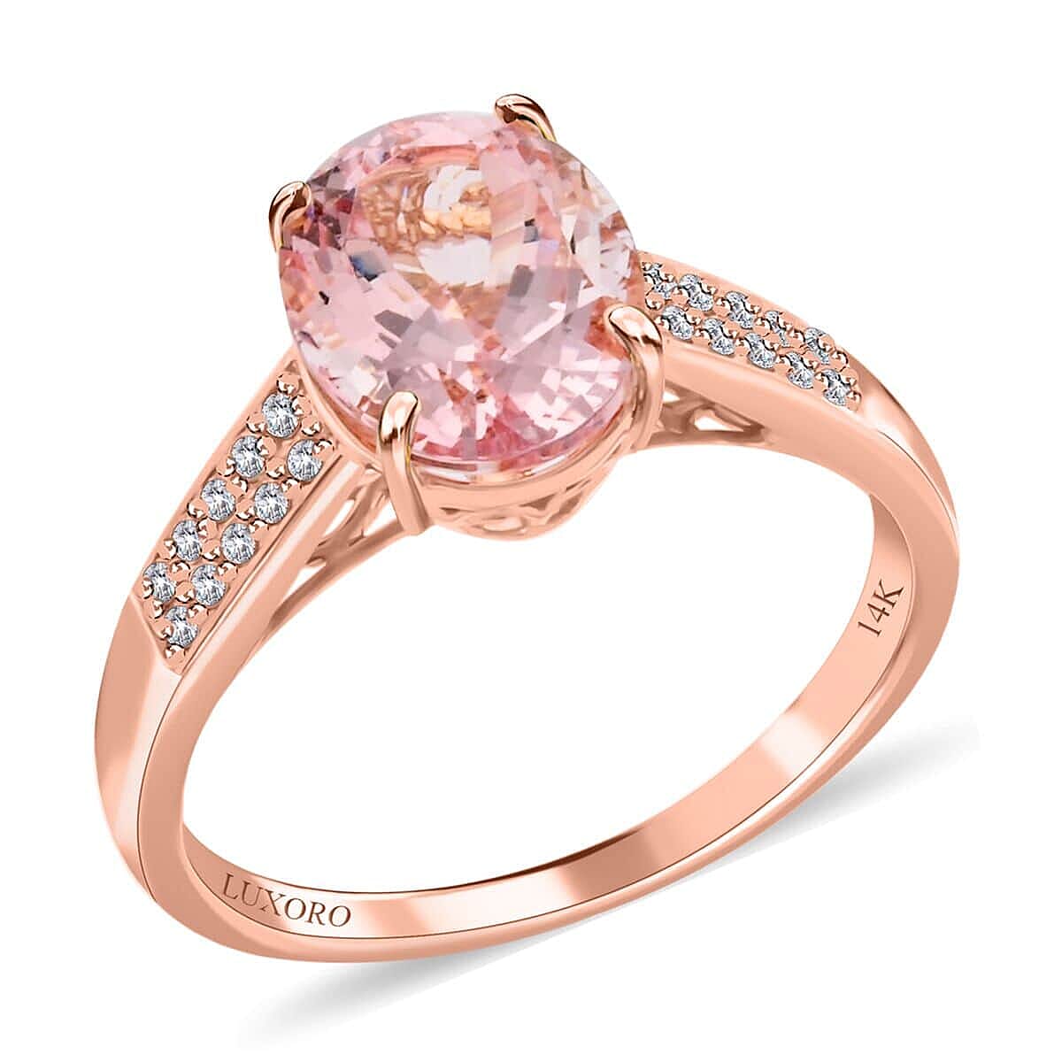 Luxoro 14K Rose Gold AAA Palmeiras Pink Morganite and G-H I2 Diamond Ring 2.60 ctw