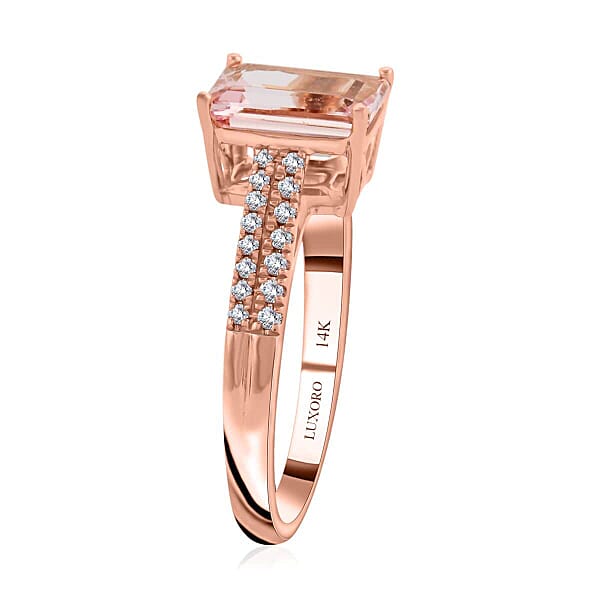 Luxoro 14K Rose Gold AAA Pink Morganite And I2 Diamond Ring 2.35 Ctw