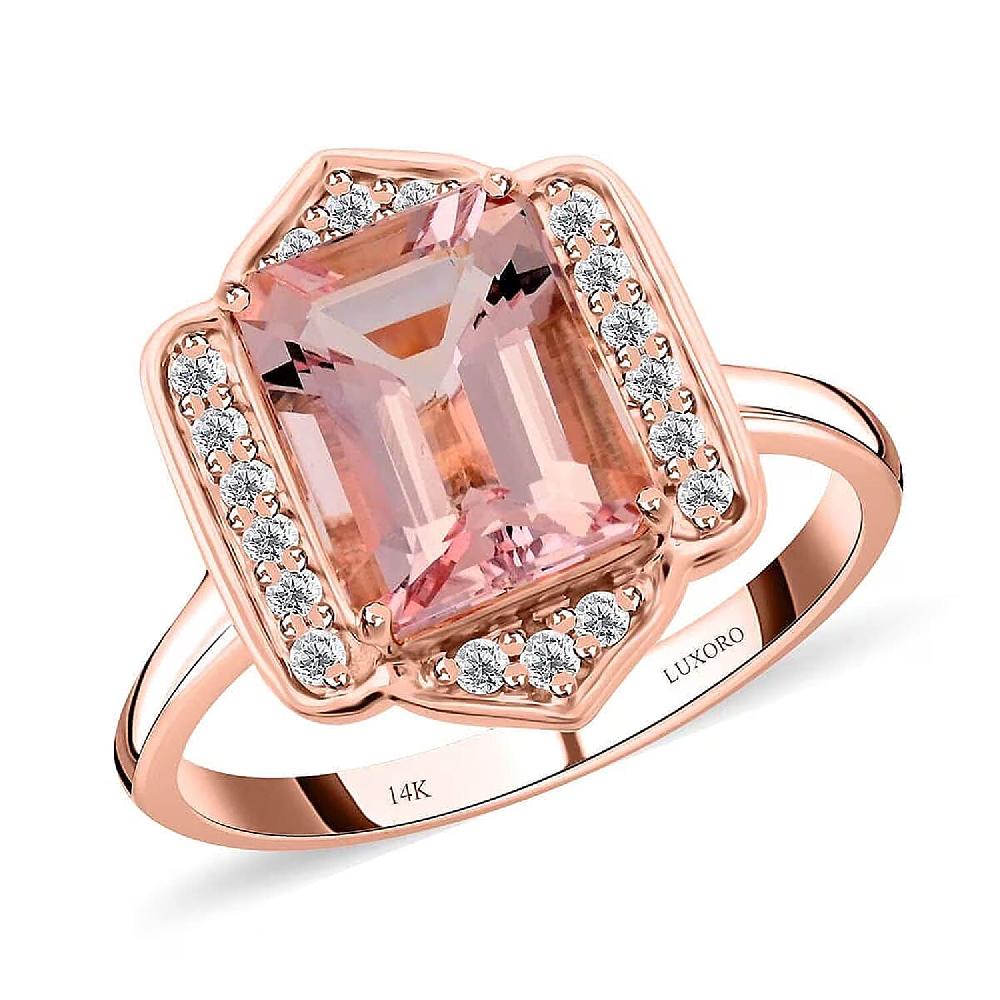 Luxoro 14K Rose Gold AAA Pink Morganite and I2 Diamond Ring 2.25 ctw