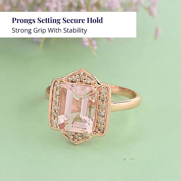 Luxoro 14K Rose Gold AAA Pink Morganite And I2 Diamond Ring 2.25 Ctw