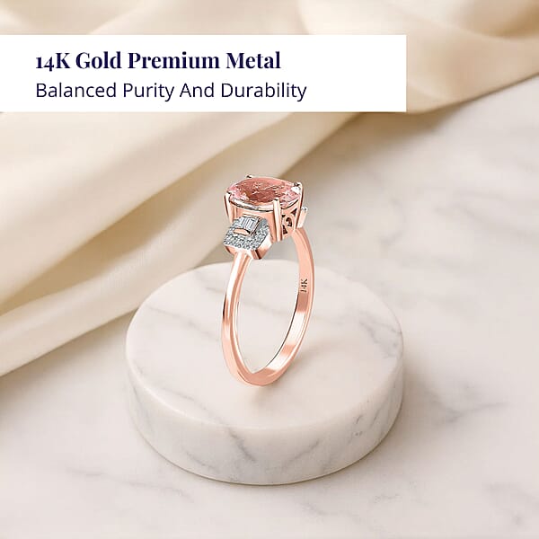 Luxoro 14K Rose Gold AAA Pink Morganite And Moissanite Ring 1.65 Ctw