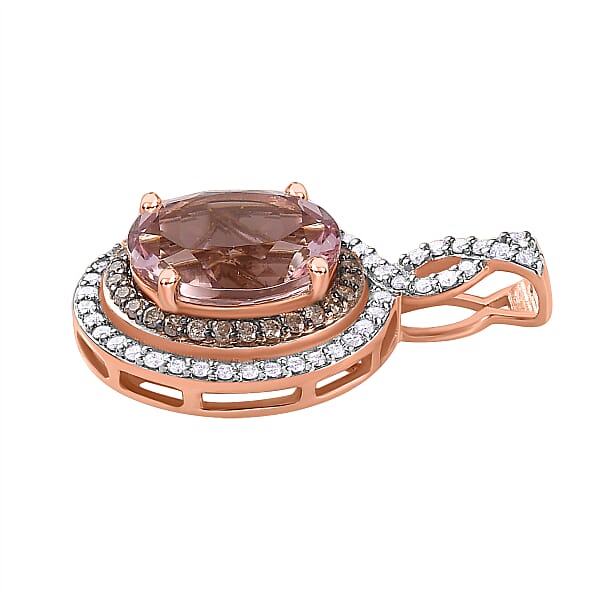 Luxoro 14K Rose Gold AAA Pink Morganite Natural Champagne And White Diamond I2 Pendant Without Chain 3.15 Ctw
