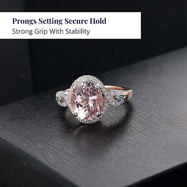 Luxoro 14K Rose Gold AAA Pink Morganite Paraiba Tourmaline And Diamond (G-H I2) (0.34 Cts) Ring 3.90 Ctw