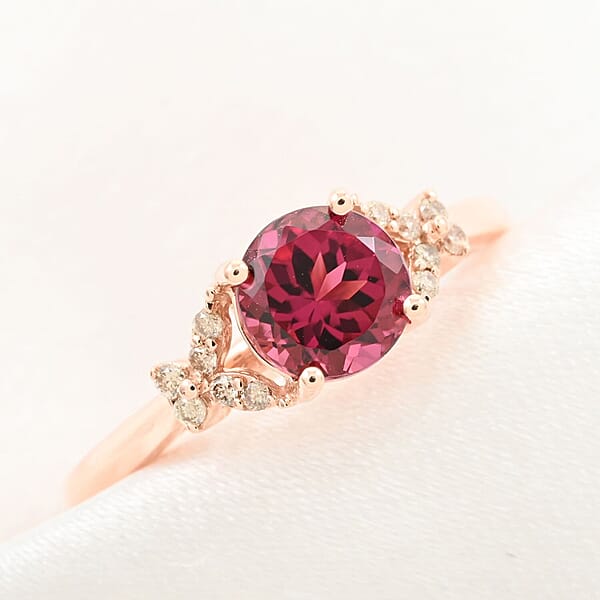 Luxoro 14K Rose Gold AAA Rubellite White Diamond I2 Ring Gold Wt. 2.95 G 1.00 Ctw