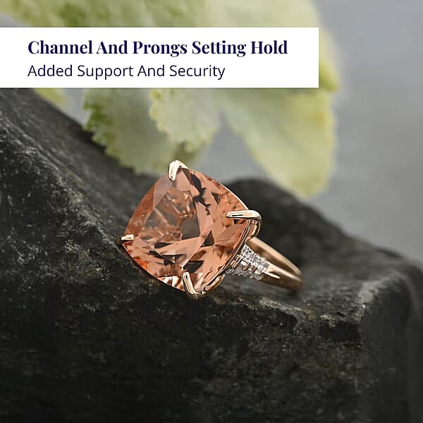 Luxoro 14K Rose Gold AAAA Marropino Morganite And G-H I2 Diamond Ring 4.65 Grams 13.25 Ctw