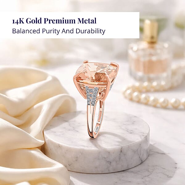Luxoro 14K Rose Gold AAAA Marropino Morganite And G-H I2 Diamond Ring 4.65 Grams 13.25 Ctw