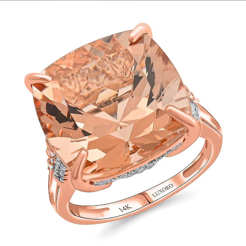 Luxoro 14K Rose Gold AAAA Marropino Morganite and G-H I2 Diamond Ring 4.65 Grams 13.25 ctw