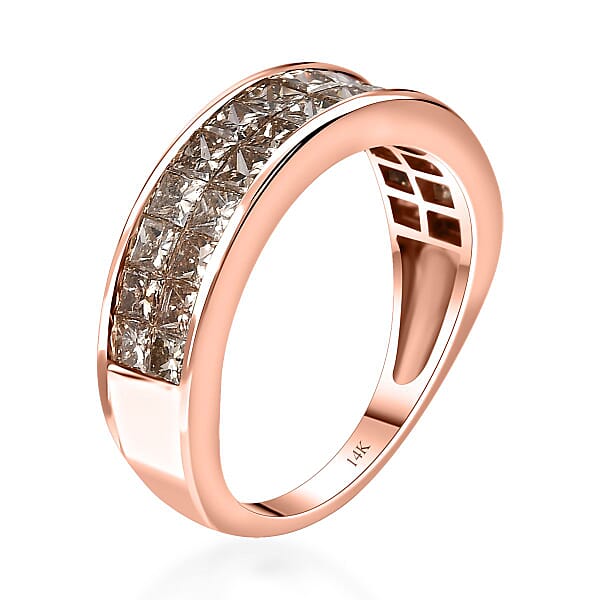 Luxoro 14K Rose Gold I1-I2 Natural Champagne Diamond 2.00 Ctw Double Row Half Eternity Band Ring