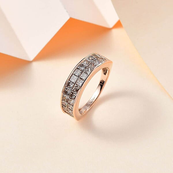 Luxoro 14K Rose Gold I1-I2 Natural Champagne Diamond Double Row Half Eternity Band Ring 2.00 Ctw