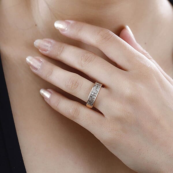 Luxoro 14K Rose Gold I1-I2 Natural Champagne Diamond Double Row Half Eternity Band Ring 2.00 Ctw