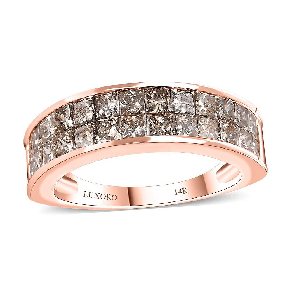 Luxoro 14K Rose Gold I1-I2 Natural Champagne Diamond 2.00 ctw Double Row Half Eternity Band Ring