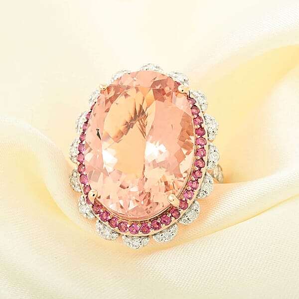 Luxoro 14K Rose Gold Marropino Morganite Pink Tourmaline And Diamond G-H I1-I2 Ring 21.50 Ctw