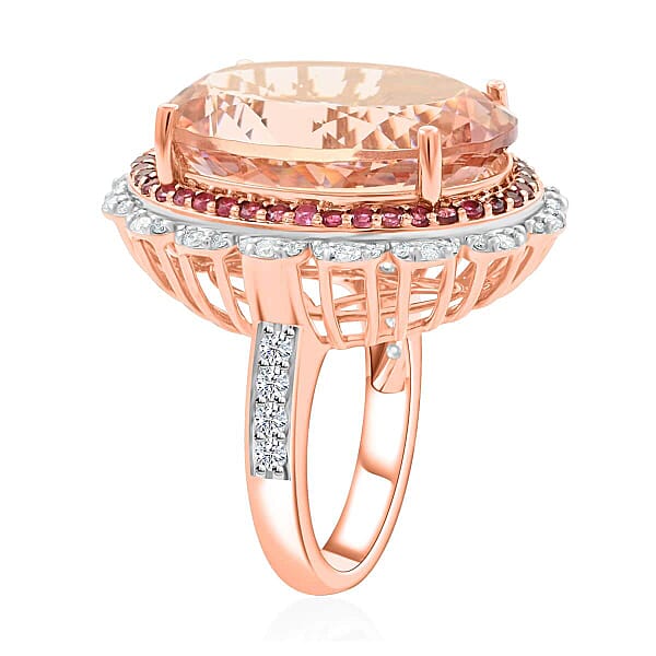 Luxoro 14K Rose Gold Marropino Morganite Pink Tourmaline And Diamond G-H I1-I2 Ring 21.50 Ctw