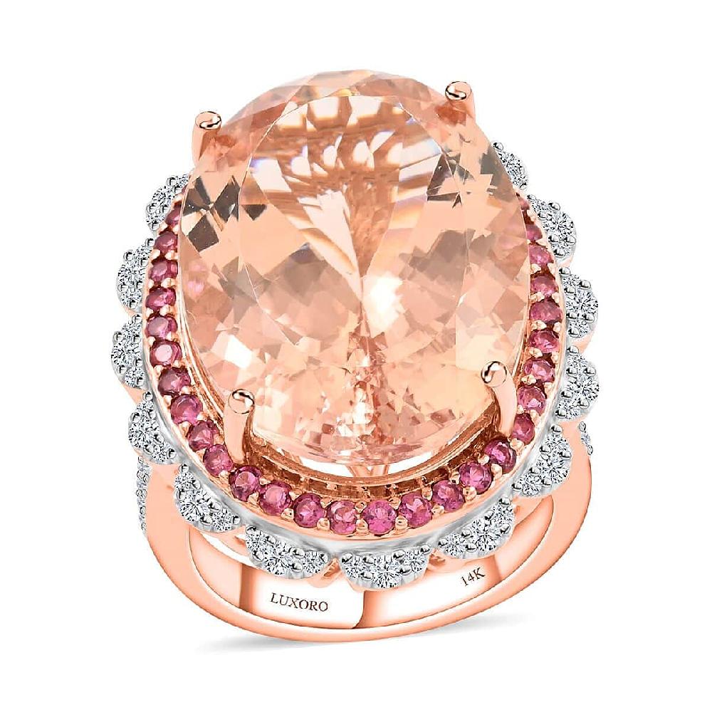 Luxoro 14K Rose Gold Marropino Morganite Pink Tourmaline and Diamond G-H I1-I2 Ring 21.50 ctw