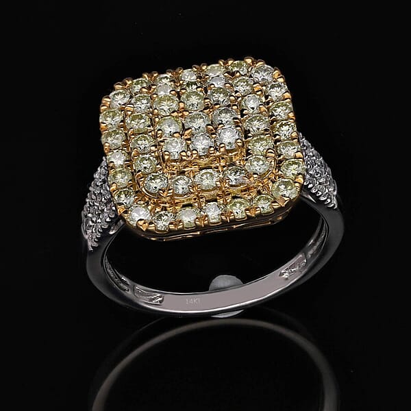 Luxoro 14K White And Yellow Gold Natural Yellow And White Diamond I3 Ring 5.30 Grams 2.00 Ctw