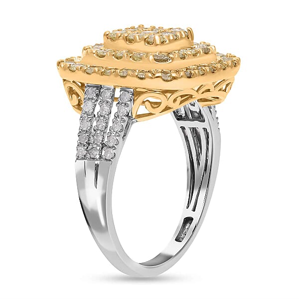 Luxoro 14K White And Yellow Gold Natural Yellow And White Diamond I3 Ring 5.30 Grams 2.00 Ctw