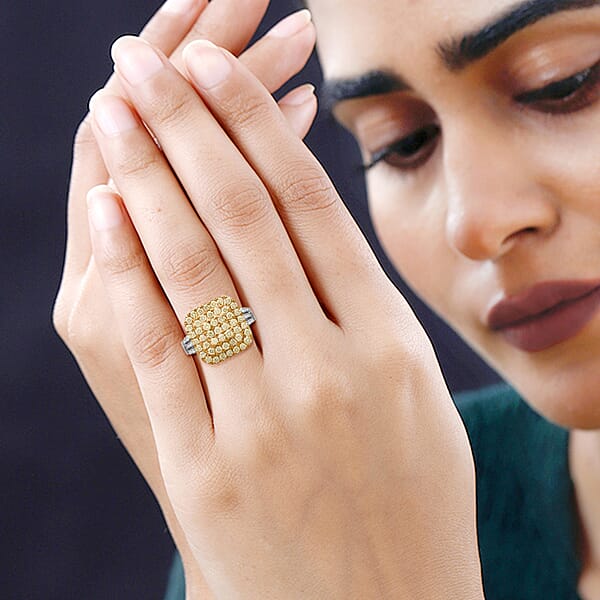 Luxoro 14K White And Yellow Gold Natural Yellow And White Diamond I3 Ring 5.30 Grams 2.00 Ctw