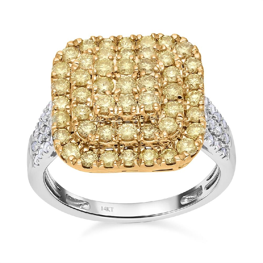 Luxoro 14K White and Yellow Gold Natural Yellow and White Diamond I3 Ring 5.30 Grams 2.00 ctw