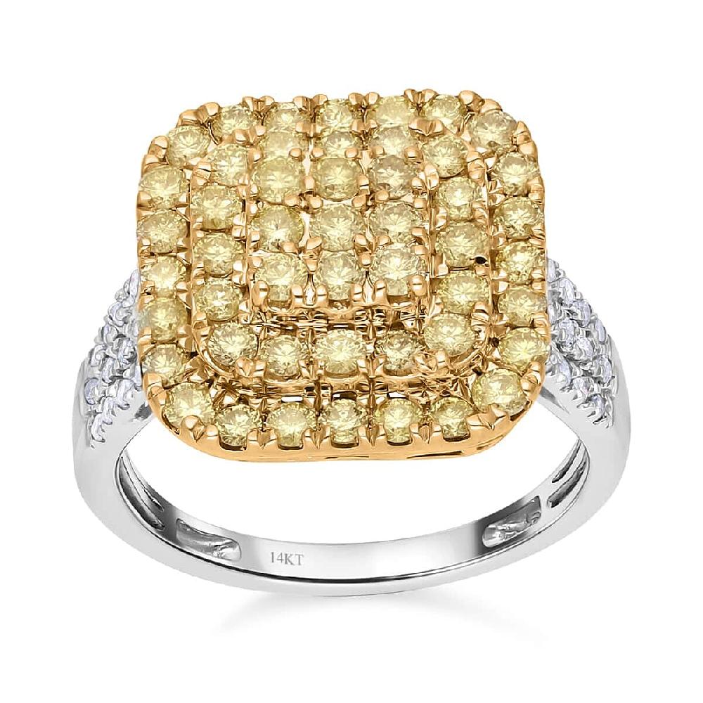 Luxoro 14K White and Yellow Gold Natural Yellow and White Diamond I3 Ring 5.30 Grams 2.00 ctw
