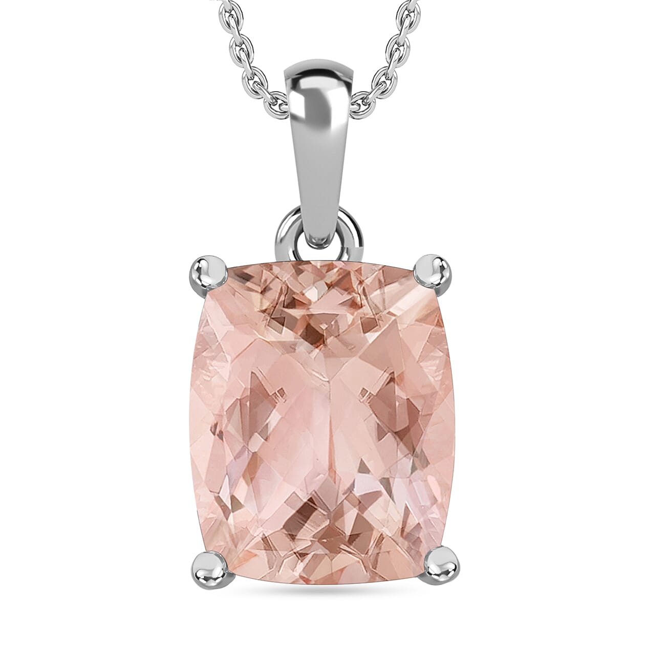 Luxoro 14K White Gold AAA Marropino Morganite Solitaire Pendant Necklace 20 Inches 4.95 ctw (Del. in 10-12 Days)