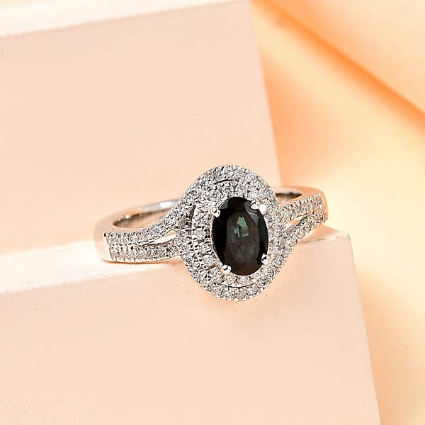 Luxoro 14K White Gold AAA Monte Belo Indicolite And G-H I2 Diamond Ring 4.35 Grams 1.00 Ctw