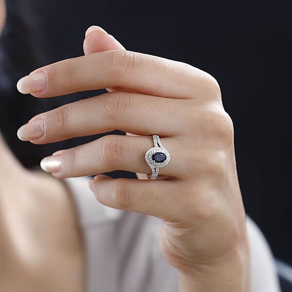 Luxoro 14K White Gold AAA Monte Belo Indicolite And G-H I2 Diamond Ring 4.35 Grams 1.00 Ctw
