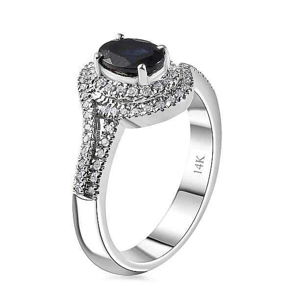 Luxoro 14K White Gold AAA Monte Belo Indicolite And G-H I2 Diamond Ring 4.35 Grams 1.00 Ctw