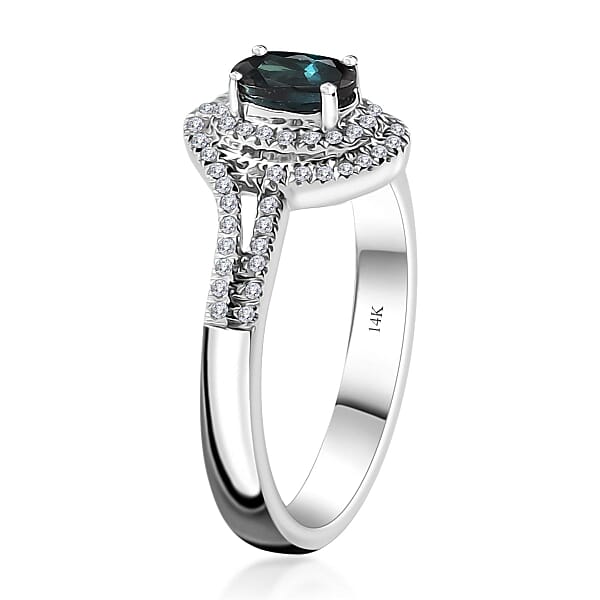 Luxoro 14K White Gold AAA Monte Belo Indicolite And G-H I2 Diamond Ring 4.35 Grams 1.00 Ctw