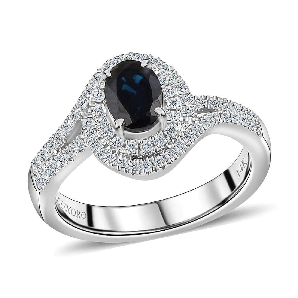Luxoro 14K White Gold AAA Monte Belo Indicolite and G-H I2 Diamond Ring 4.35 Grams 1.00 ctw