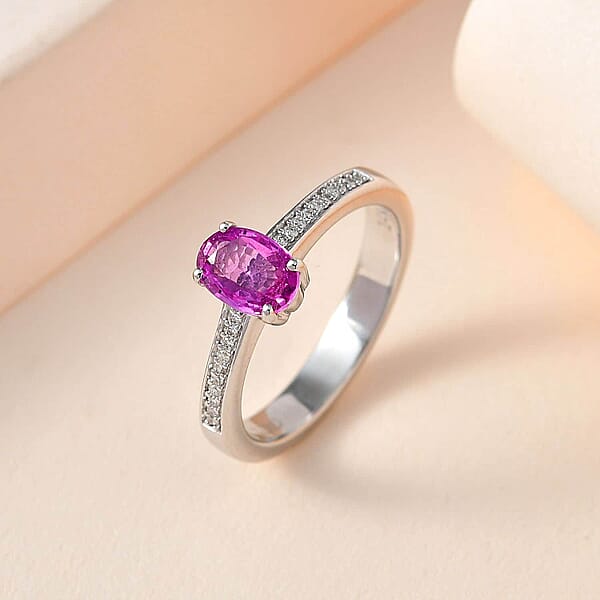 Luxoro 14K White Gold AAA Natural Ceylon Pink Sapphire Diamond (G-H I2) Ring 1.10 Ctw