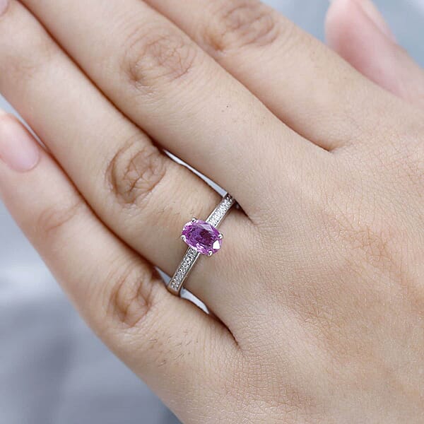 Luxoro 14K White Gold AAA Natural Ceylon Pink Sapphire Diamond (G-H I2) Ring 1.10 Ctw