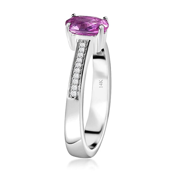 Luxoro 14K White Gold AAA Natural Ceylon Pink Sapphire Diamond (G-H I2) Ring 1.10 Ctw