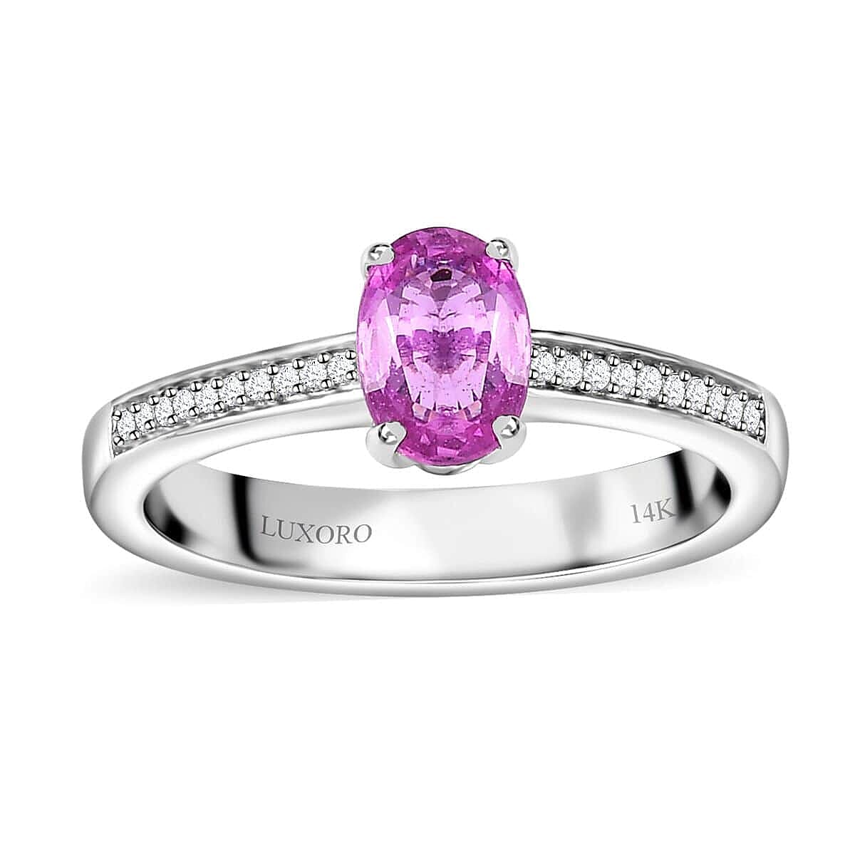 Luxoro 14K White Gold AAA Natural Ceylon Pink Sapphire Diamond (G-H I2) Ring 1.10 ctw