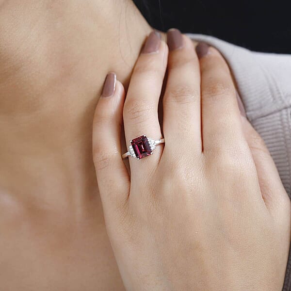 Luxoro 14K White Gold AAA Ouro Fino Rubellite And G-H I2 Diamond Ring 2.90 Ctw