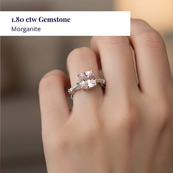 Luxoro 14K White Gold AAA Pink Morganite And I2 Brown Diamond Ring 1.80 Ctw