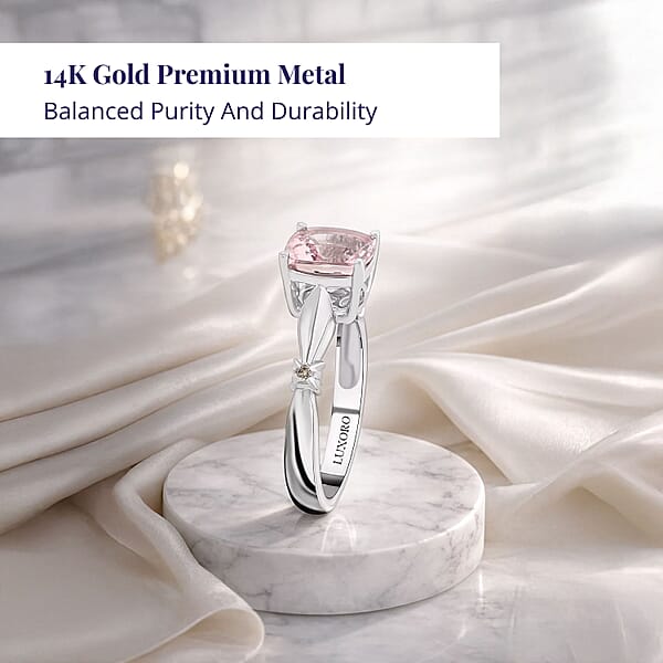 Luxoro 14K White Gold AAA Pink Morganite And I2 Brown Ring 1.80 Ctw