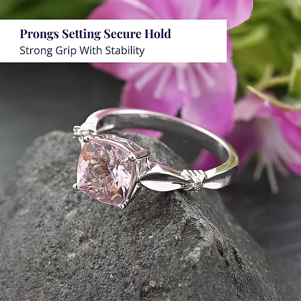 Luxoro 14K White Gold AAA Pink Morganite Brown Diamond (I2) Ring 1.80 Ctw