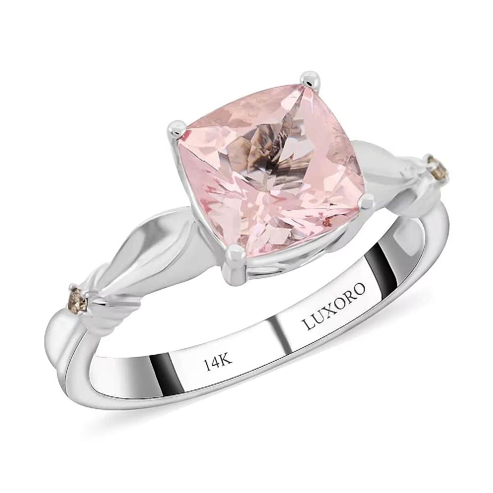 Luxoro 14K White Gold AAA Pink Morganite Brown Diamond (I2) Ring 1.80 ctw