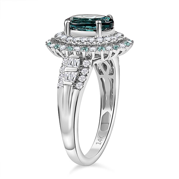Luxoro 14K White Gold AAA Pirineu Lagoon Tourmaline Paraiba Tourmaline Diamond (G-H I2) (0.77 Cts) Ring (5.90 G) 3.30 Ctw